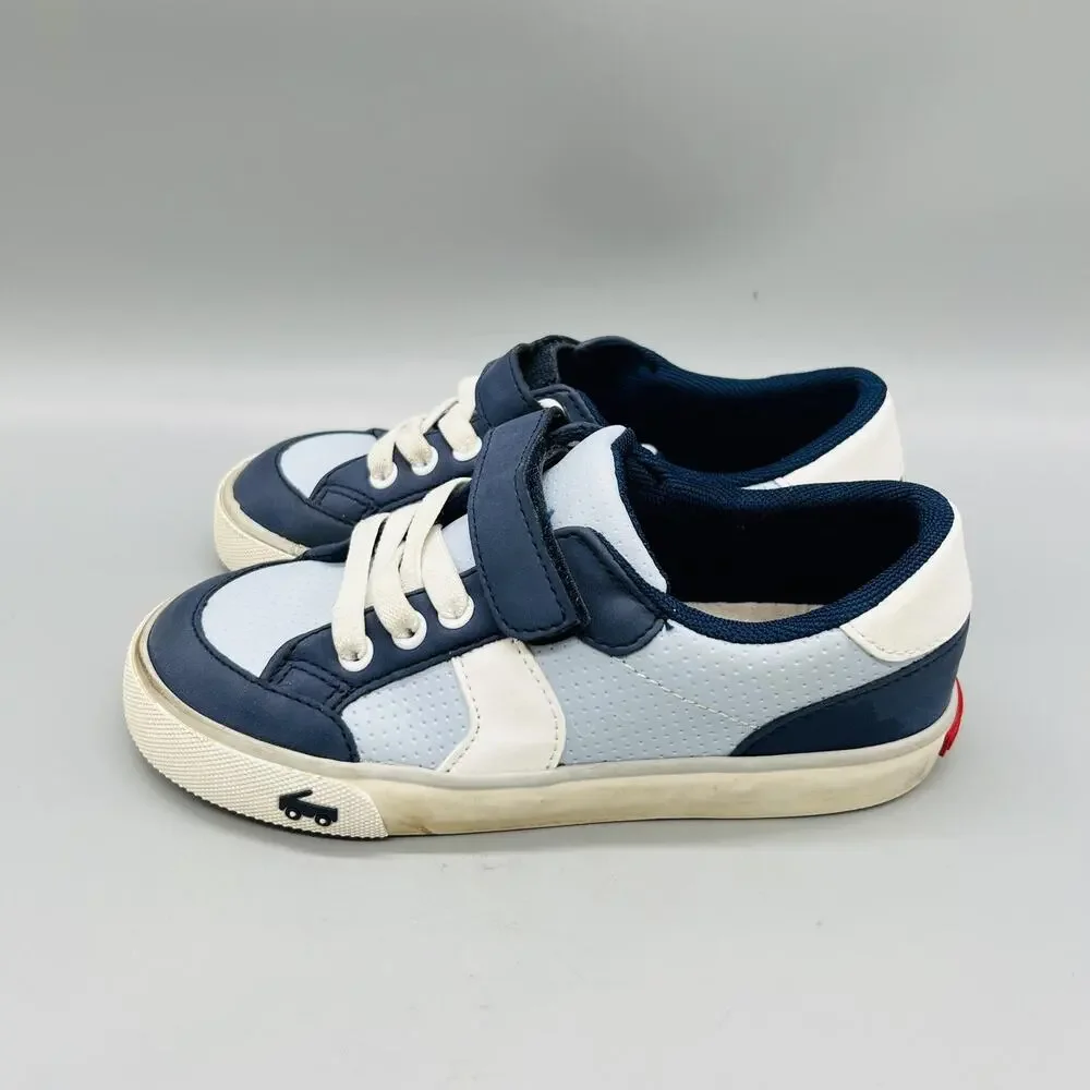 See Kai Run Shoes Boys 13 Blue White Low Top Hook Loop Strap Casual Sneakers